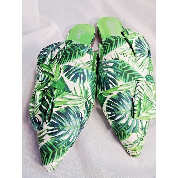 Cape Robbin Carolyn Knot Slip On Point Toe Flat Mules Green Palm Fern Size 8 - Picture 5 of 9